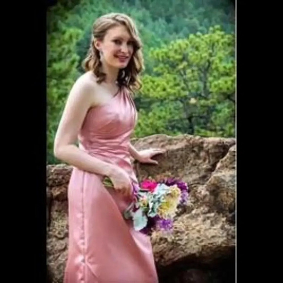 David's Bridal Pink One Shoulder Bridesmaid Dress Size 4 - Picture 2 of 12